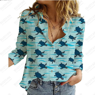 2023Women's Spring New LongSleeve Shirt Gradient Speckled 3D Printing Hot Selling Women's Polo Collar Single breasted Casual Top Alodia Store