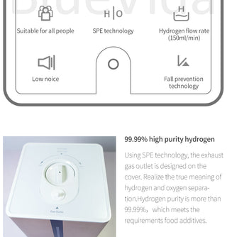 Bluevida 99.99% High Purity Hydrogen Inhalation Machine Low Noise Make Hydrogen Water H2 Inhalation Generator SPE/PEM 150ml/m alodia store