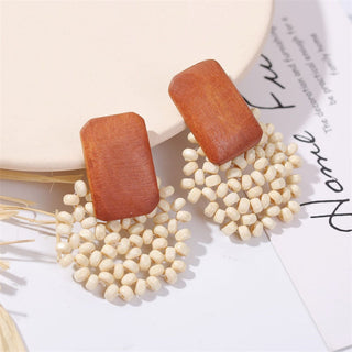Wooden Vintage Earrings For Women Bohemian Style  Geometric Wood Earrings 2022 Trendy Retro Rattan Earrings Statement Jewelry Alodia Store