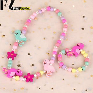 33 Style Colorful Wooden Cute Animal Flower Cartoon Children's Necklace Bracelet Girl's Child Jewelry Kids Toys Birthday Gifts Alodia Store
