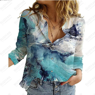 2023Women's Spring New LongSleeve Shirt Gradient Speckled 3D Printing Hot Selling Women's Polo Collar Single breasted Casual Top Alodia Store