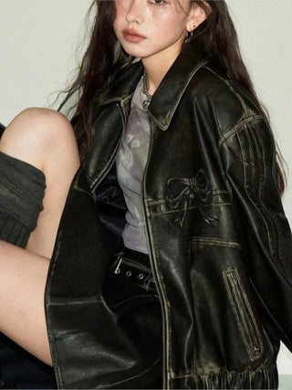 Fashion Zipper Polo-neck Tops Sweet Cool Personal Street Vintage Oversized Coats Alodia Store