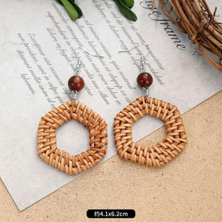 Wooden Vintage Earrings For Women Bohemian Style  Geometric Wood Earrings 2022 Trendy Retro Rattan Earrings Statement Jewelry Alodia Store