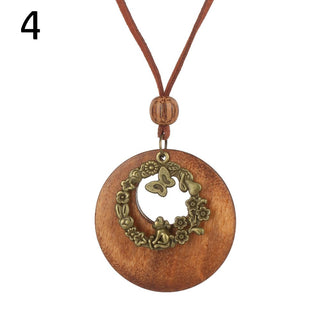 Vintage Wooden Bird Pendant Necklaces Boho Ethnic Style Metal Hollow Necklaces Retro Long Sweater Chain Rope Jewelry for Women Alodia Store