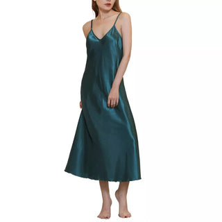 Women's Satin Nightgown Long Slip Sleep Dress Silk V Neck Sleepwear Solid Color Nightwear Alodia Store