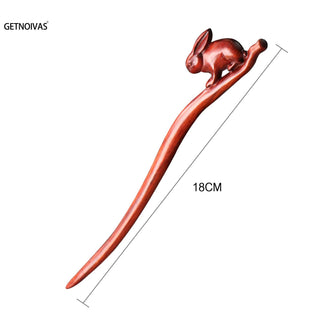 Chinese Wood Hair Sticks Hair Barrettes Red Sandalwood Rabbit Clips Vintage Style Hairpin Accessories for Women Bun Maker ML Alodia Store