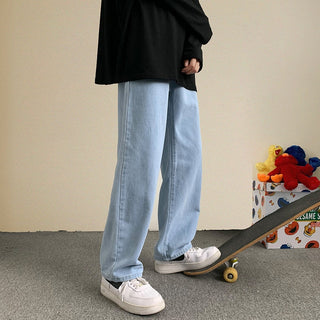 2023 Spring New Streetwear Baggy Jeans Men Korean Fashion Loose Straight Wide Leg Pants Male Brand Clothing Black Light Blue ALODIA STORE
