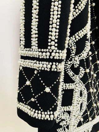 Stunning Diamonds Pearls Beaded Black Blazer Dress Alodia Store