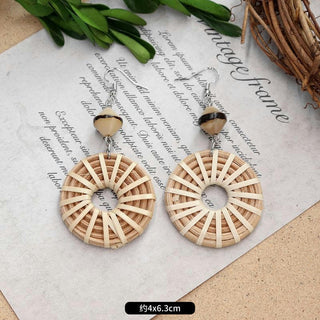 Wooden Vintage Earrings For Women Bohemian Style  Geometric Wood Earrings 2022 Trendy Retro Rattan Earrings Statement Jewelry Alodia Store