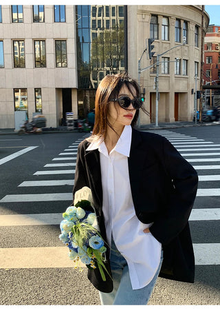 Black Long Sleeved Suit Jacket Alodia Store