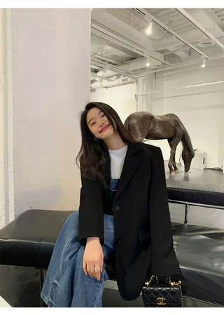 Black Long Sleeved Suit Jacket Alodia Store