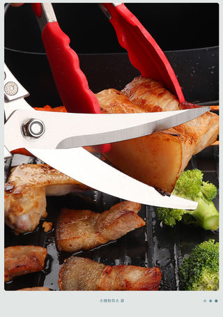 Stainless Steel Korean Barbecue Scissors Kitchen Multi-functional Anti Slip Serrated Scissors Thickened Chicken Steak Scissors Alodia Store