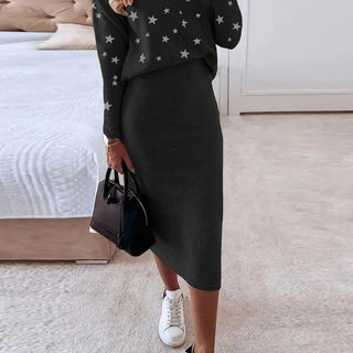 Autumn Winter Women's Knitted Sweater Skirt Two Piece Set Women Alodia Store