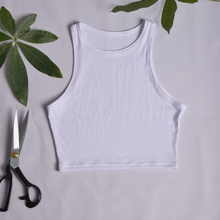 2023 New Summer Slim Render Short Top Sexy Women Sleeveless O Croptops Tank Tops Solid Black/White Crop Vest Cute Tops alodia store