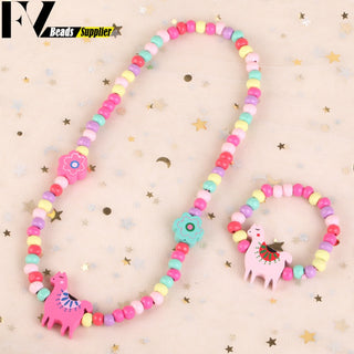 33 Style Colorful Wooden Cute Animal Flower Cartoon Children's Necklace Bracelet Girl's Child Jewelry Kids Toys Birthday Gifts Alodia Store