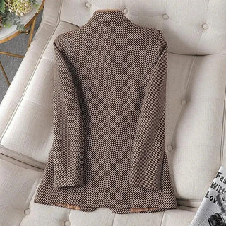 Women Coffee Stripe Formal Blazer business New Alodia Store