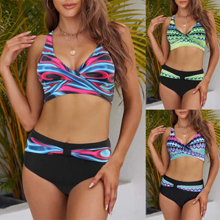 Women's Summer Bohemian Style Patchwork Printed Bikini Swimsuit Two Piece Set Alodia Store