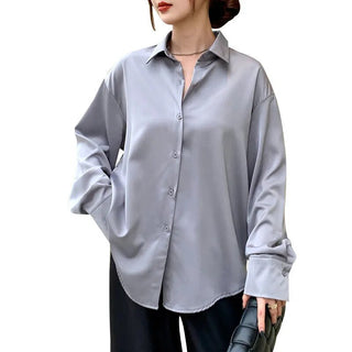 Satin Shirt Womens Clothing Silk Shirts Vintage Blouse Office Lady Sheer Top Longsleeve Dress Shirt  Ladies Overshirt Alodia Store