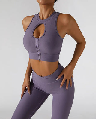 Chest Zipper Yoga Suit Women's Tracksuits Seamless Gym Workout Clothes 2 PCS Sexy Sportswear High Waist Leggings Bra Sports Set Alodia Store