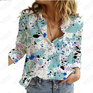 2023Women's Spring New LongSleeve Shirt Gradient Speckled 3D Printing Hot Selling Women's Polo Collar Single breasted Casual Top Alodia Store