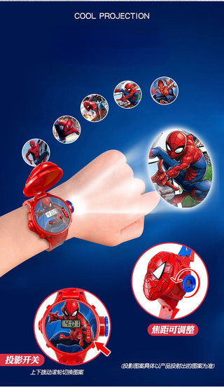 Disney Kid Cartoon Cool Ptojectio Watch Marvel Spider-Man Boy Unicorn Princess Elsa Flash Electronic Digital Student Toy Clock Alodia Store