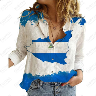 2023Women's Spring New LongSleeve Shirt Gradient Speckled 3D Printing Hot Selling Women's Polo Collar Single breasted Casual Top Alodia Store