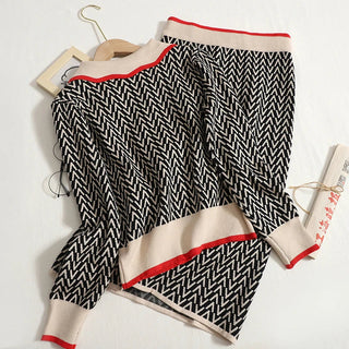 Peter Pan Collar Pullover Sweater+Women High Waist Skirt Knitted 2 Piece Set Alodia Store