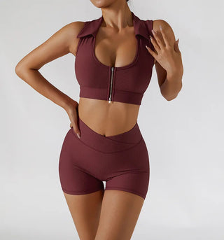Chest Zipper Yoga Suit Women's Tracksuits Seamless Gym Workout Clothes 2 PCS Sexy Sportswear High Waist Leggings Bra Sports Set Alodia Store