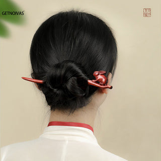 Chinese Wood Hair Sticks Hair Barrettes Red Sandalwood Rabbit Clips Vintage Style Hairpin Accessories for Women Bun Maker ML Alodia Store