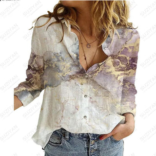 2023Women's Spring New LongSleeve Shirt Gradient Speckled 3D Printing Hot Selling Women's Polo Collar Single breasted Casual Top Alodia Store