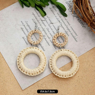 Wooden Vintage Earrings For Women Bohemian Style  Geometric Wood Earrings 2022 Trendy Retro Rattan Earrings Statement Jewelry Alodia Store