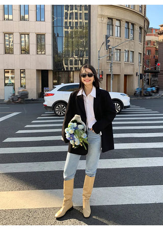 Black Long Sleeved Suit Jacket Alodia Store
