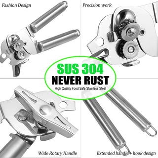 Can Opener Kitchen Accessories Gadget Sets Bottle Openers Stainless Steel Ergonomic Manual Kitchen Tools Free 2 Blades Alodia Store