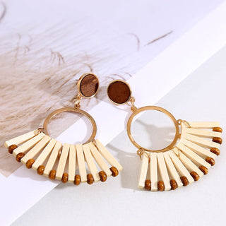 Wooden Vintage Earrings For Women Bohemian Style  Geometric Wood Earrings 2022 Trendy Retro Rattan Earrings Statement Jewelry Alodia Store