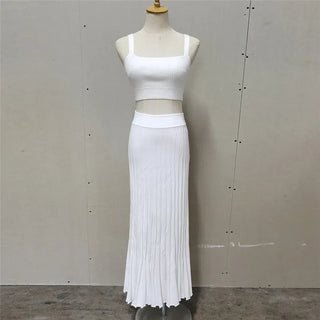 Pleated Knitted Skirt Suits For Women Long Dress Sets Summer Alodia Store