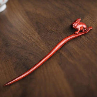 Chinese Wood Hair Sticks Hair Barrettes Red Sandalwood Rabbit Clips Vintage Style Hairpin Accessories for Women Bun Maker ML Alodia Store
