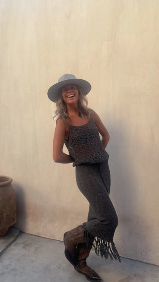 Camisole Blouse Tassel Long Skirt Two-piece Set Hollow Out Dress Alodia Store