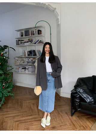 Black Long Sleeved Suit Jacket Alodia Store
