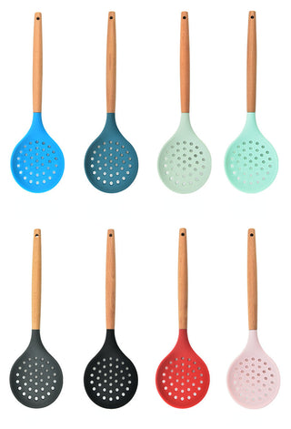 1Pcs Cooking Silicone Strainer Food Non-Stick Heat-Resistant Wooden Handle Colander Spoon Skimmer Strainer Cooking Kitchen Tools Alodia Store