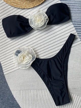 3D Flowers Brazilian Strapless Bandeau Bikini Swimsuit - Alodia Store
