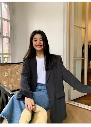 Black Long Sleeved Suit Jacket Alodia Store