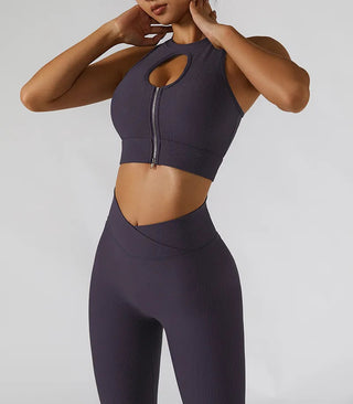 Chest Zipper Yoga Suit Women's Tracksuits Seamless Gym Workout Clothes 2 PCS Sexy Sportswear High Waist Leggings Bra Sports Set Alodia Store
