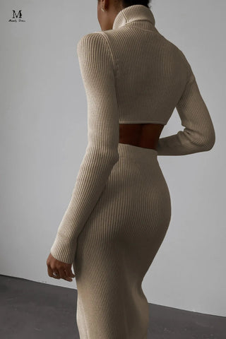 Chic Women Knitted Set Crop Tops and Skirt Clothing Alodia Store
