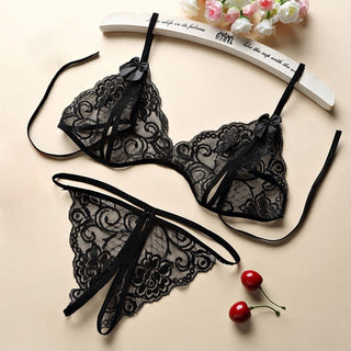 Crotchless Sexy Lingerie Women Lace Hollow Bra Sets Erotic Costumes Teddy Babydoll Dress Deep V Hot Open Bra Porn Underwear Set Alodia Store