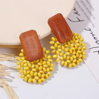 Wooden Vintage Earrings For Women Bohemian Style  Geometric Wood Earrings 2022 Trendy Retro Rattan Earrings Statement Jewelry Alodia Store