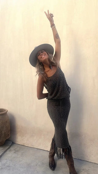 Camisole Blouse Tassel Long Skirt Two-piece Set Hollow Out Dress Alodia Store