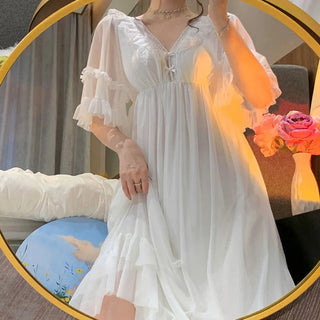 Long-sleeved Sexy Lace Home Clothes Night Gown Sleep Dress Alodia Store