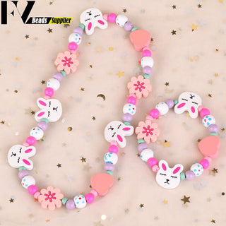 33 Style Colorful Wooden Cute Animal Flower Cartoon Children's Necklace Bracelet Girl's Child Jewelry Kids Toys Birthday Gifts Alodia Store