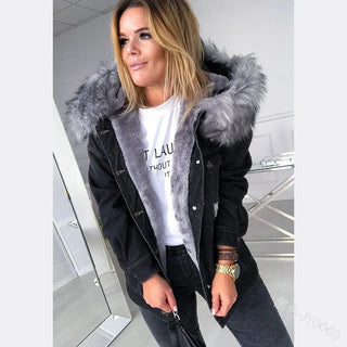 Women Casual Warm Mid-length Ripped Coat Denim Jacket Alodia Store