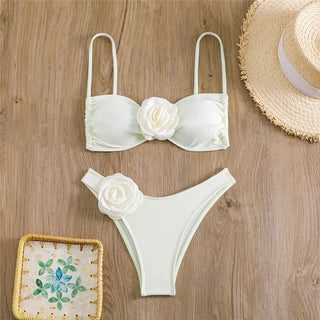 Sexy Flower Bandeau Swimwear Thong Bikini 2024 Women Alodia Store